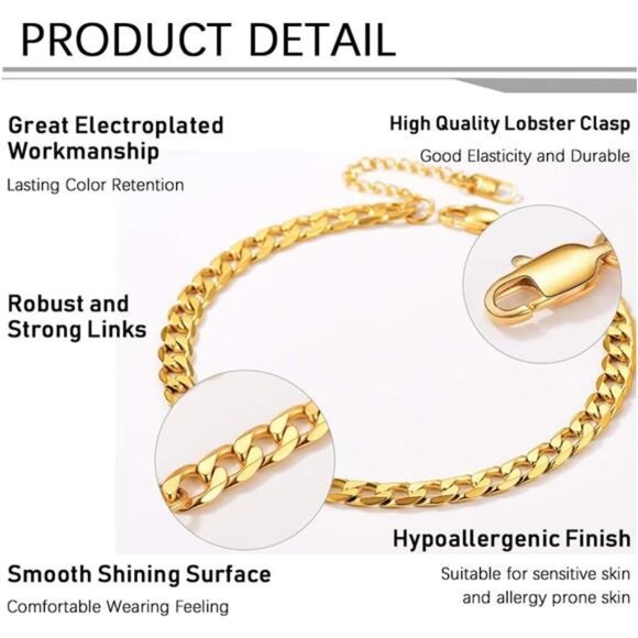 Stainless Steel Chain Anklets for Women, Silver/Gold Tone, Ankle Bracelets - Picture 4 of 7